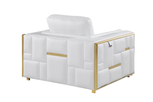 47" White And Gold Top Grain Leather Club Chair HomeRoots