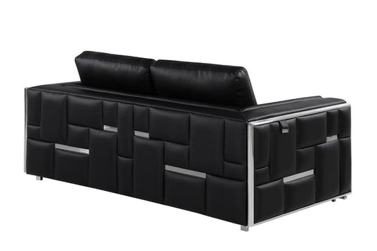73" Black And Silver Metallic Top Grain Leather Loveseat HomeRoots