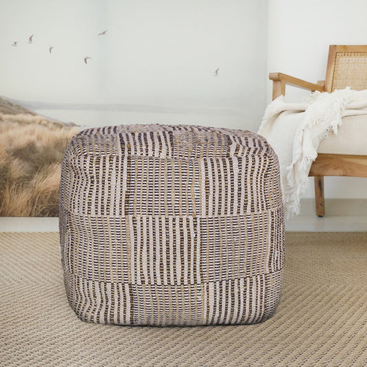 18" Brown Cotton Cube Geometric Pouf Ottoman HomeRoots