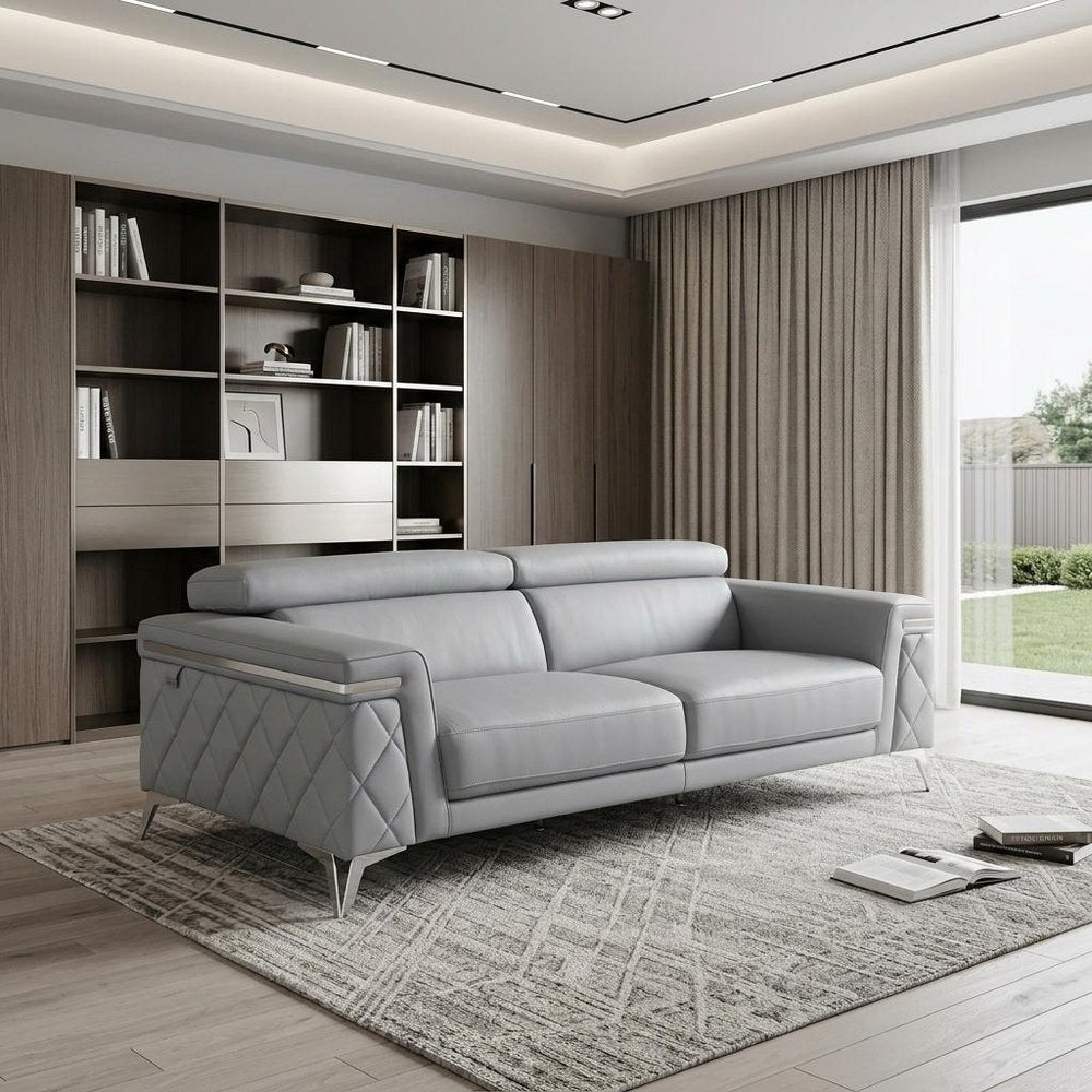 89" Light Blue Italian Leather Sofa With Silver Legs HomeRoots