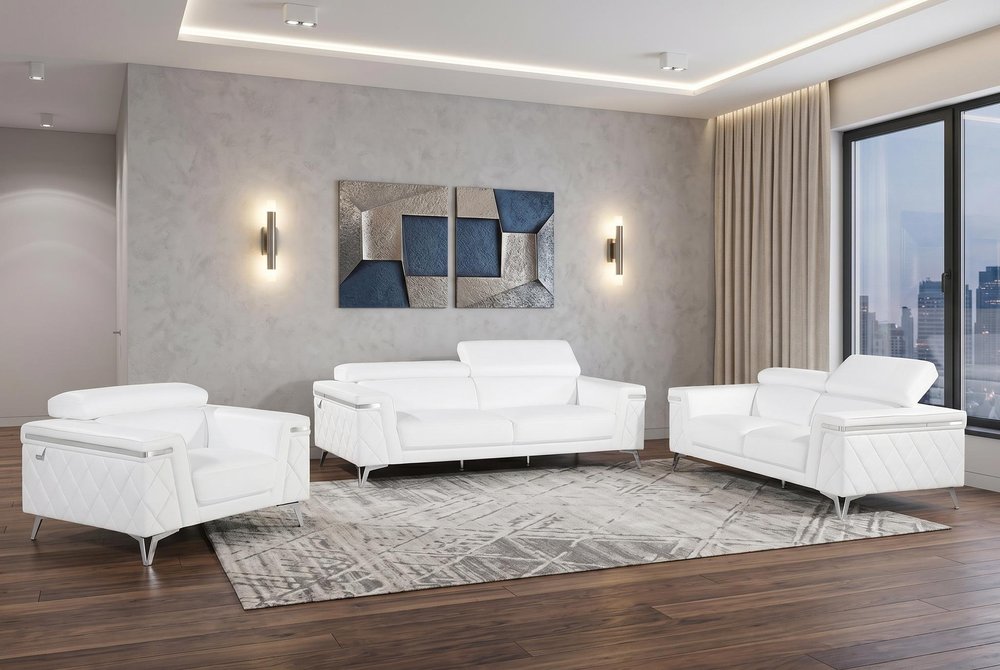 White Top Grain Leather Five Person Seating Set HomeRoots