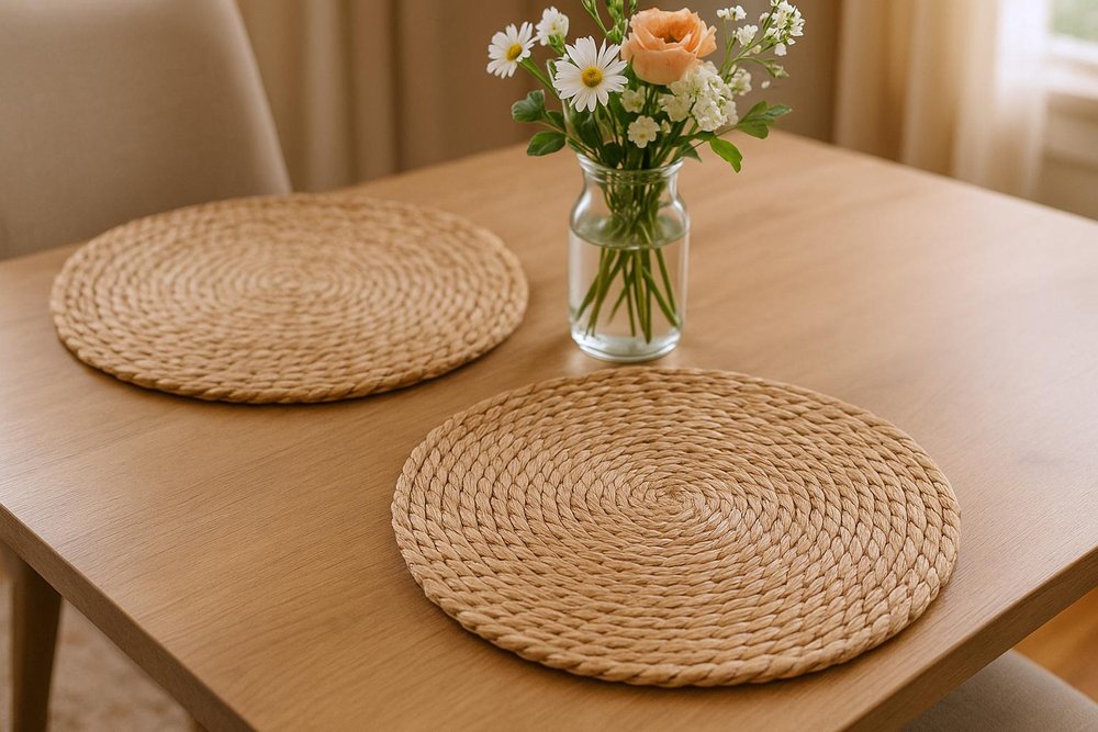 15" Set of Two Natural Jute Round Placemats HomeRoots