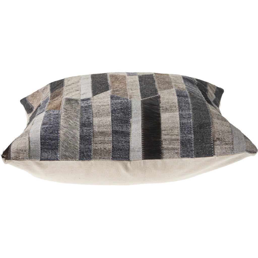 20" X 20" Beige and Gray Striped Faux Leather Zippered Pillow FurniFindUSA