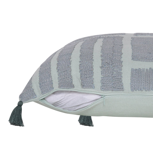 20" X 20" Olive Green Geometric Cotton Zippered Pillow With Tassels FurniFindUSA