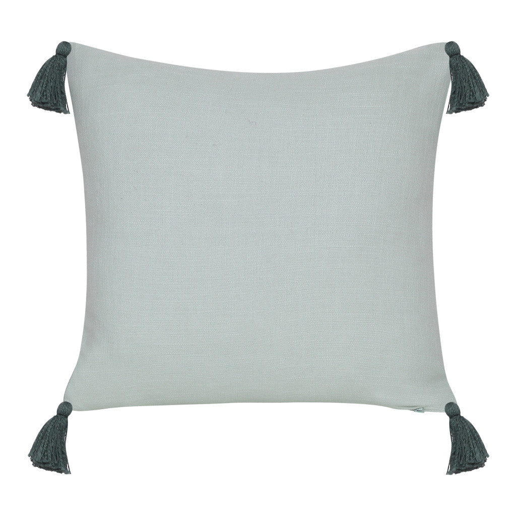 20" X 20" Olive Green Geometric Cotton Zippered Pillow With Tassels FurniFindUSA