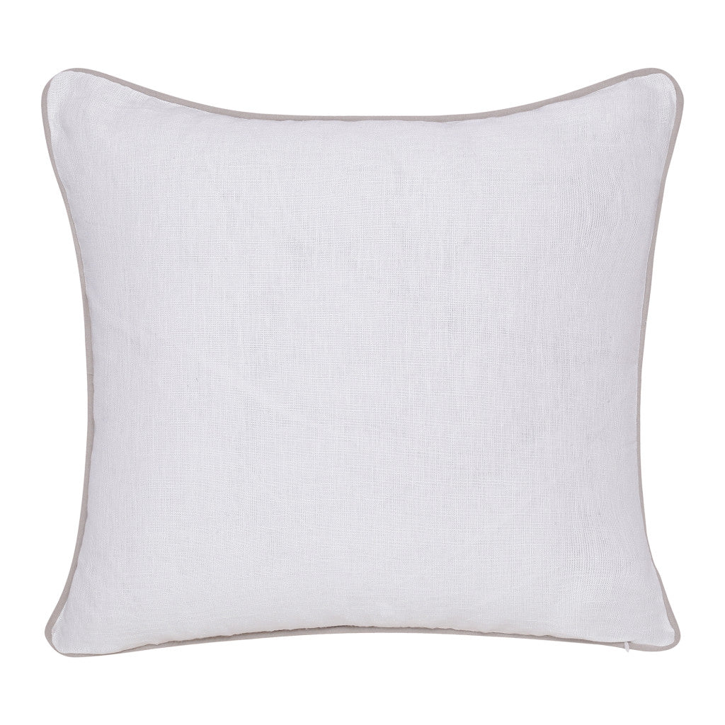 20" X 20" Natural and Ivory Floral Linen Zippered Pillow With Embroidery FurniFindUSA
