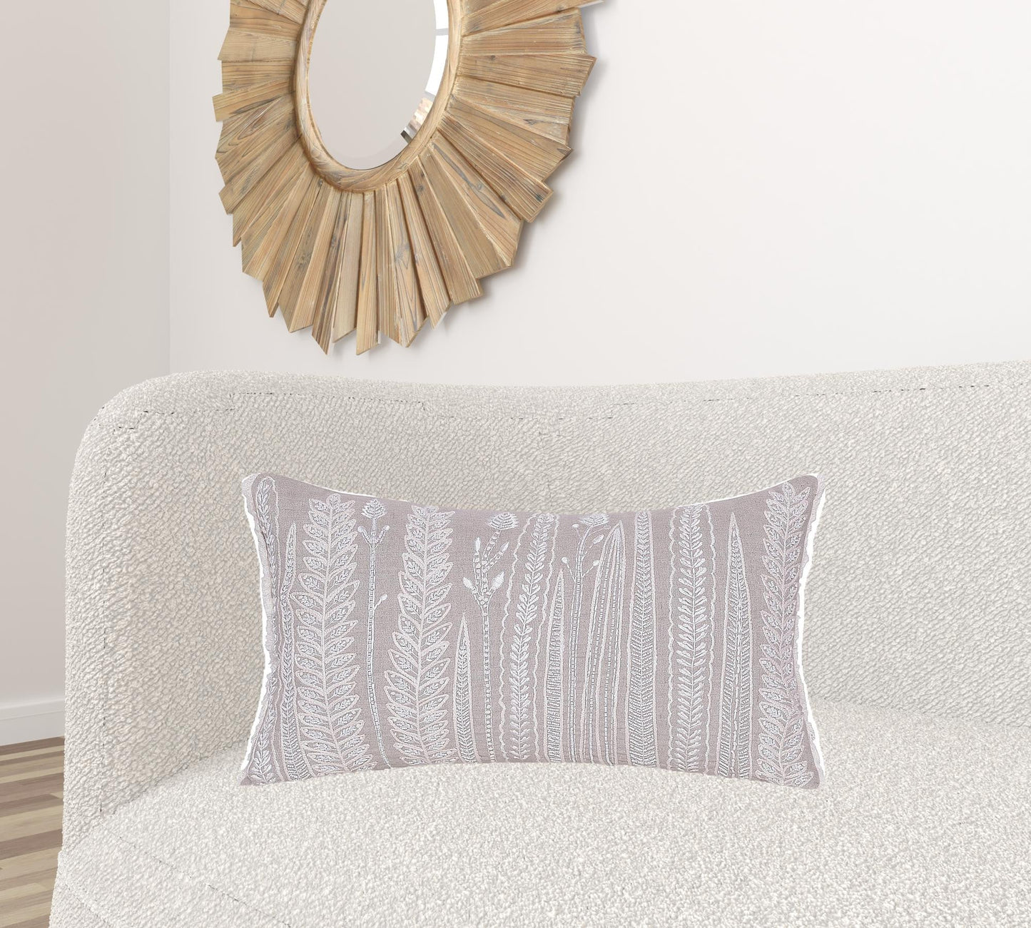16" X 24" Natural and Ivory Floral Linen Zippered Pillow With Embroidery FurniFindUSA