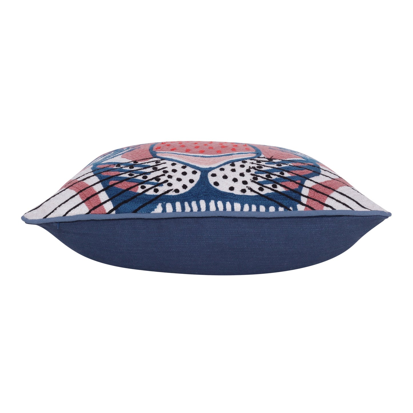 20" X 20" Blue and Red Cheetah Animal Print Cotton Zippered Pillow With Embroidery FurniFindUSA