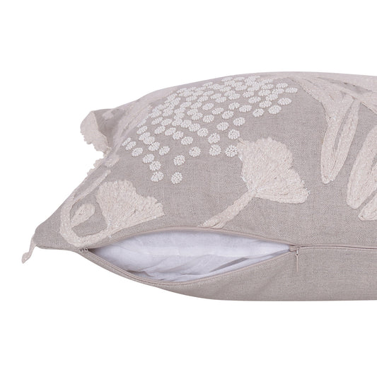16" X 24" Natural and Ivory Botanical Linen Zippered Pillow With Embroidery FurniFindUSA