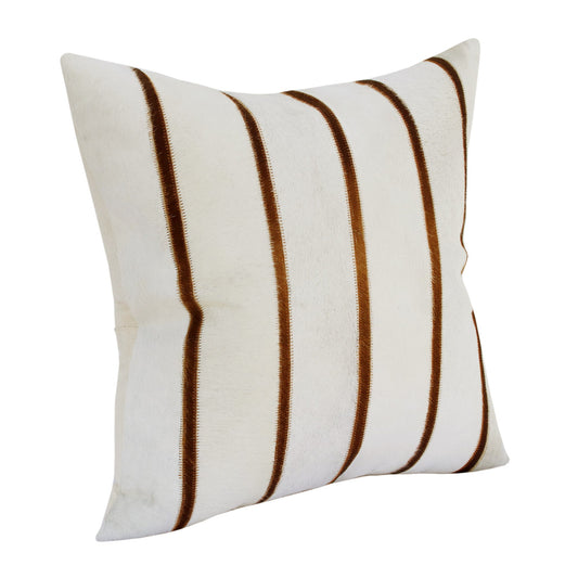 20" X 20" Brown and Ivory Striped Faux Leather Zippered Pillow FurniFindUSA