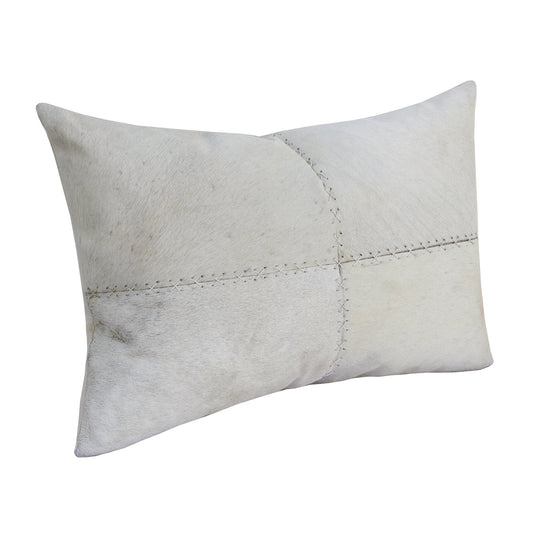 16" X 24" Ivory Patchwork Faux Leather Zippered Pillow FurniFindUSA
