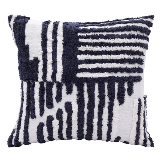 22" Navy and White Geometric Cotton Throw Pillow FurniFindUSA