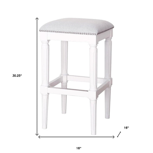 31" Light Gray And White Fabric And Solid Wood Backless Bar Height Bar Chair HomeRoots
