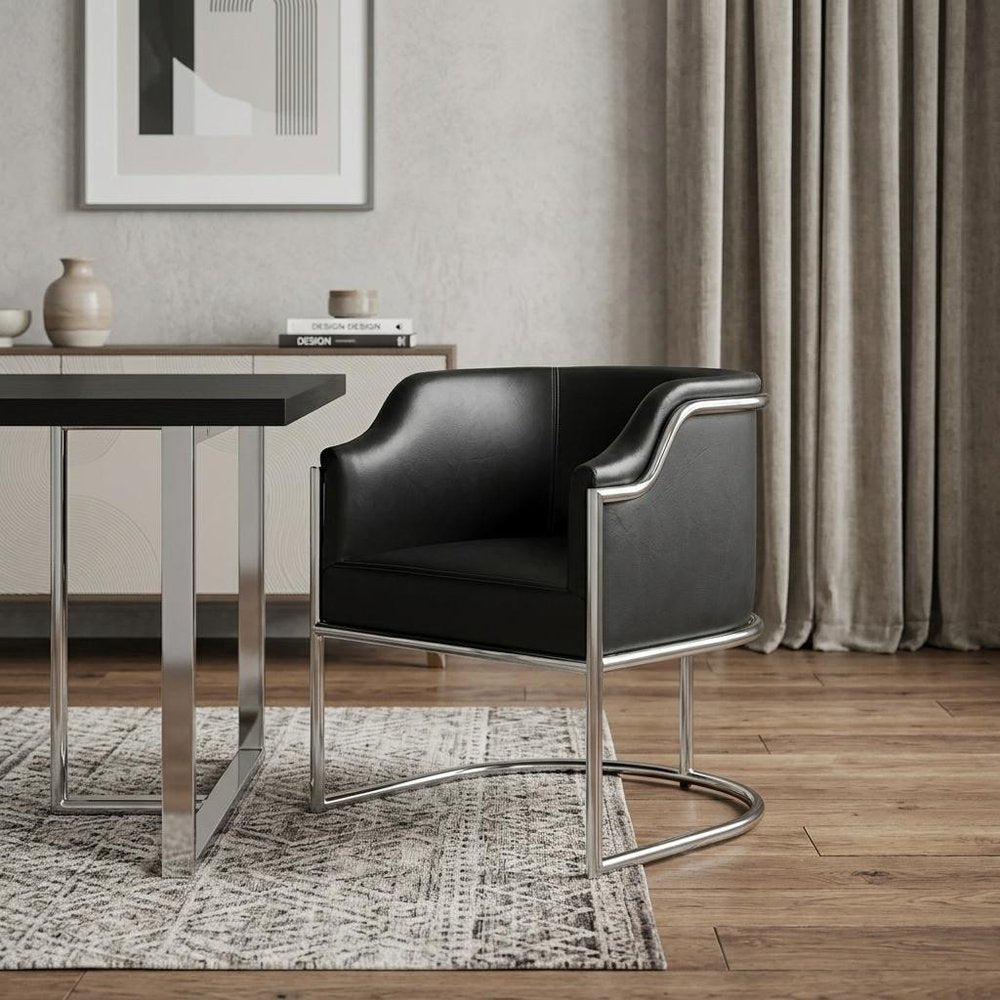 Charcoal and Silver Upholstered Leather Curved Back Dining Arm Chair HomeRoots