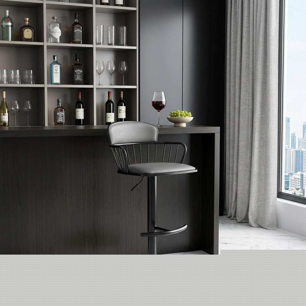 Gray and Black Faux Leather with Metal Swivel Low Back Adjustable Height Bar Chair HomeRoots