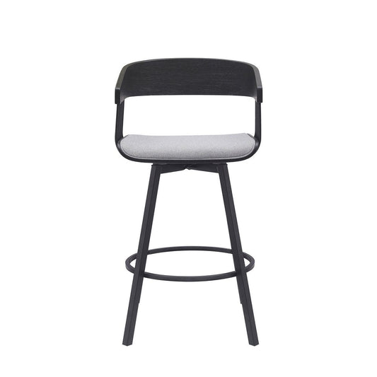 27" Light Gray And Black Fabric And Metal Counter Height Swivel Bar Chair HomeRoots