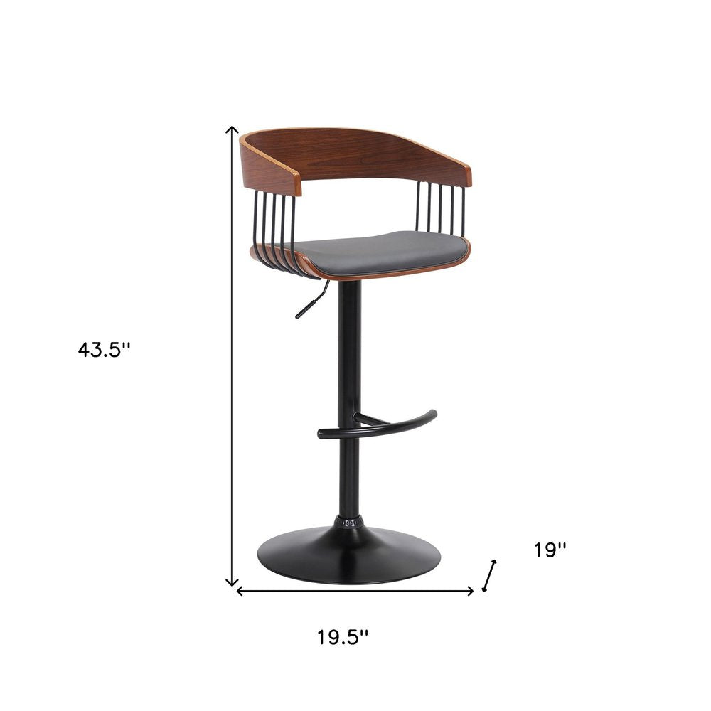 Gray And Black Faux Leather And Fabric And Metal Adjustable Height Swivel Bar Chair HomeRoots