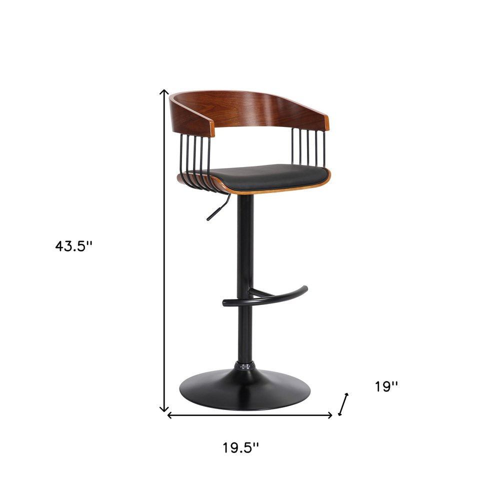 Black Faux Leather And Fabric And Metal Adjustable Height Swivel Bar Chair HomeRoots