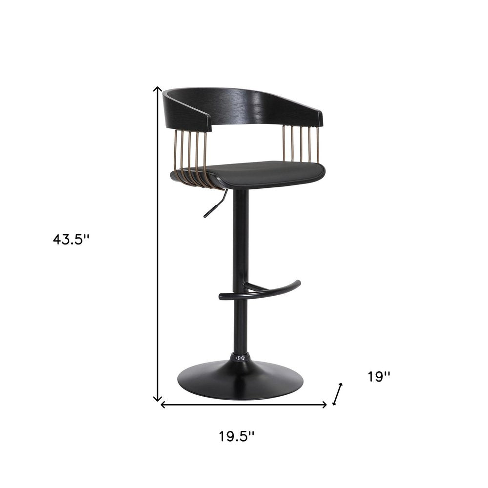Black Faux Leather And Fabric And Metal Adjustable Height Swivel Bar Chair HomeRoots