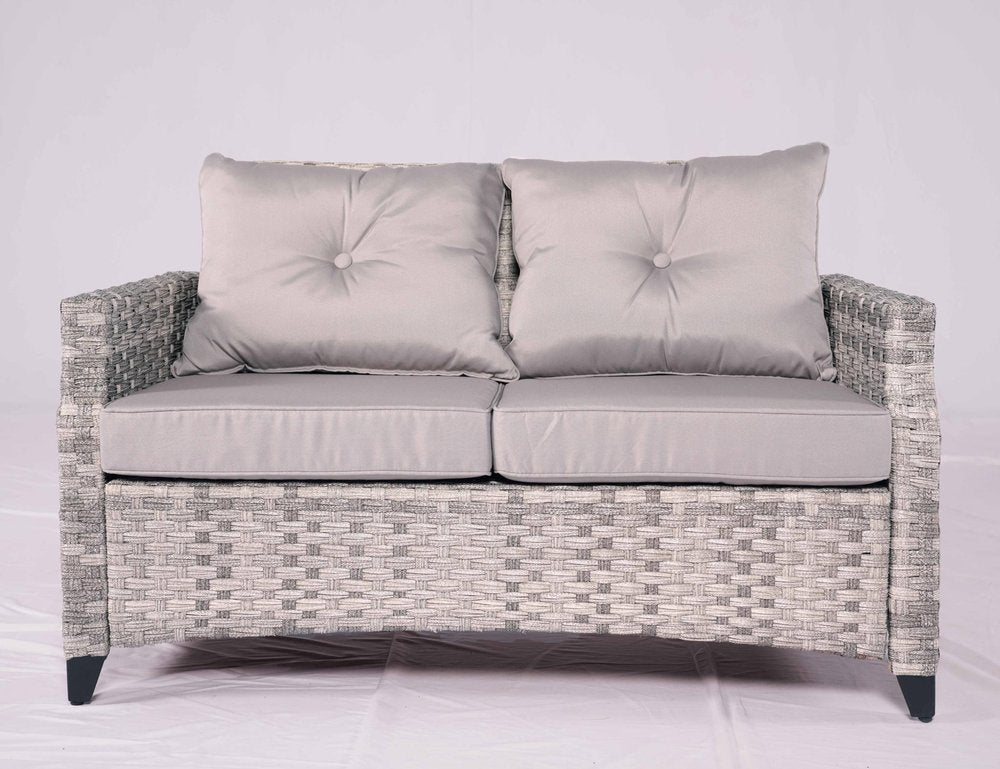 Six Piece Gray Rattan Sofa Seating Group With Fire Pit And Table HomeRoots