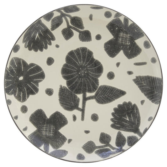 Gray and Ivory Sixteen Piece Round Floral Ceramic Service For Four Dinnerware Set HomeRoots