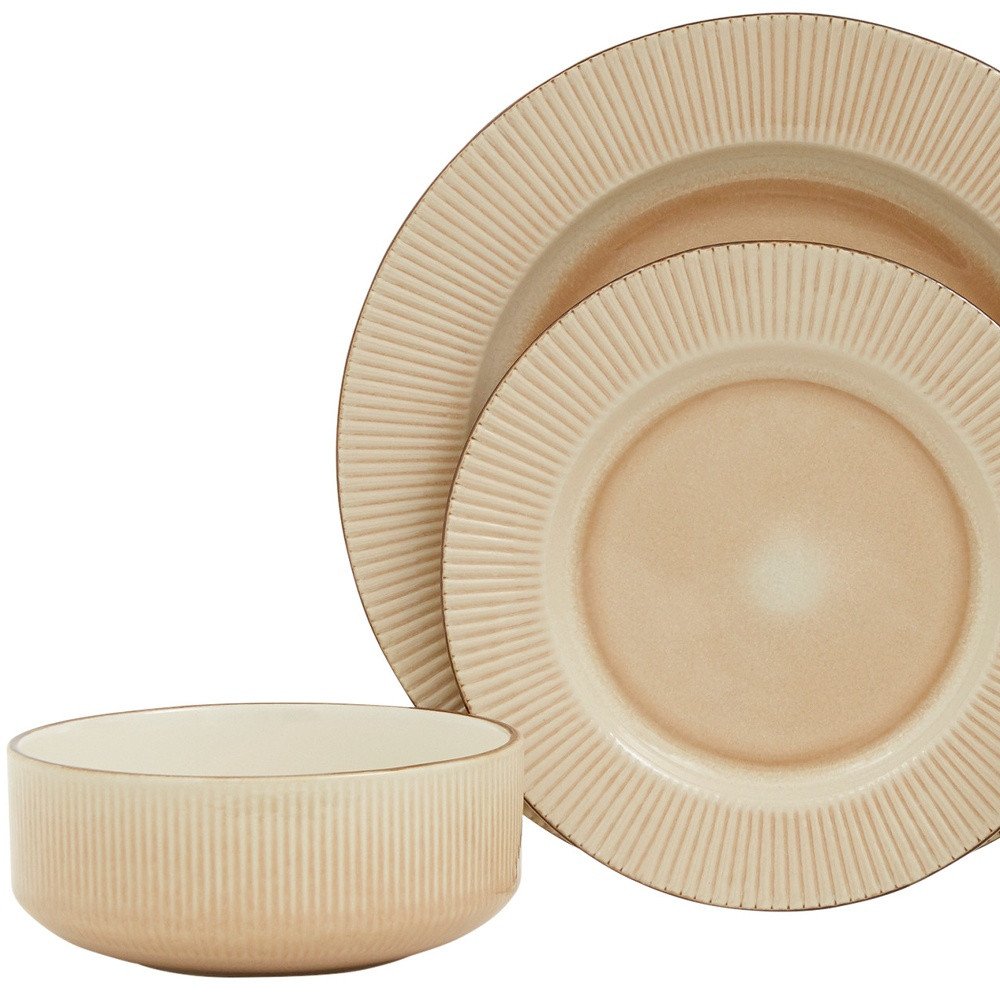 Sand Sixteen Piece Round Striped Ceramic Service For Four Dinnerware Set HomeRoots