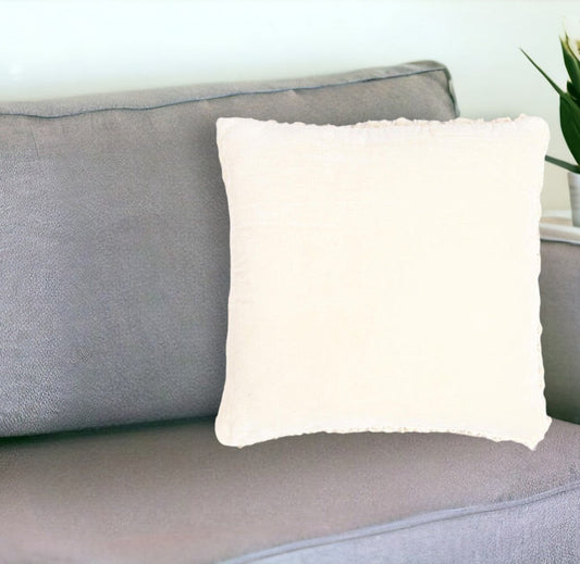 18" Off White Cotton Blend Throw Pillow Cover With Tassels FurniFindUSA