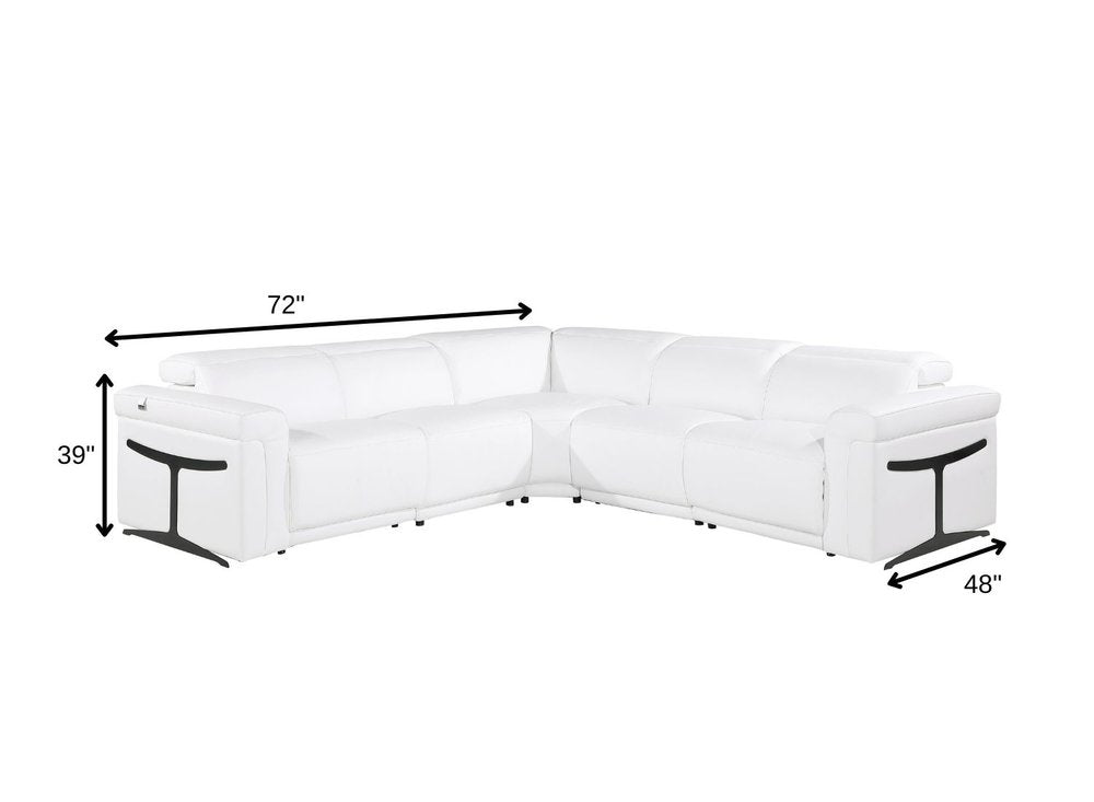 White Italian Leather Modular L Shaped Five Piece Corner Sectional HomeRoots