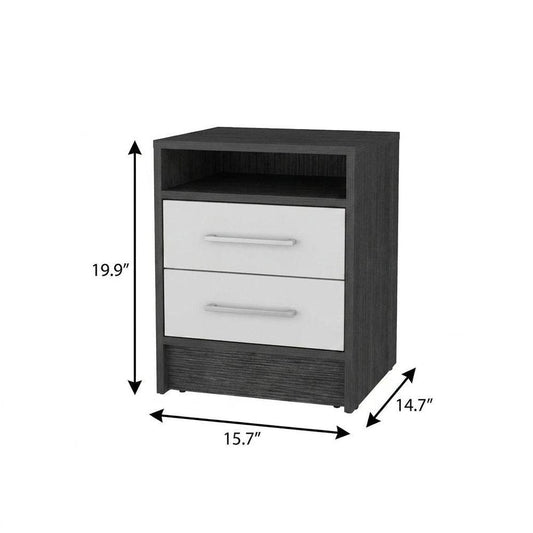 20" Dark Gray And White Wood Two Drawer Nightstand