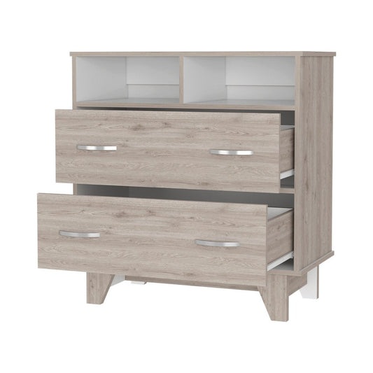 32" Light Gray Wood And Metal Two Drawer Dresser