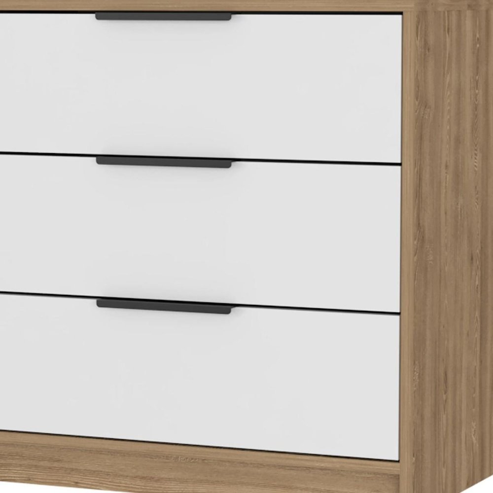 28" Oak And White Wood Three Drawer Dresser HomeRoots