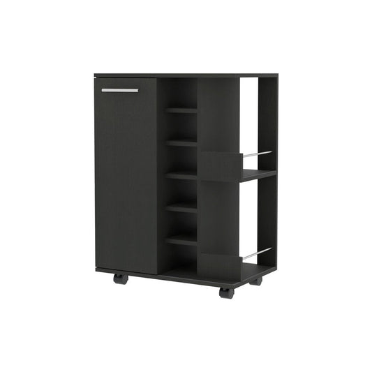 Black Rolling Bar Cart With Wine Storage HomeRoots
