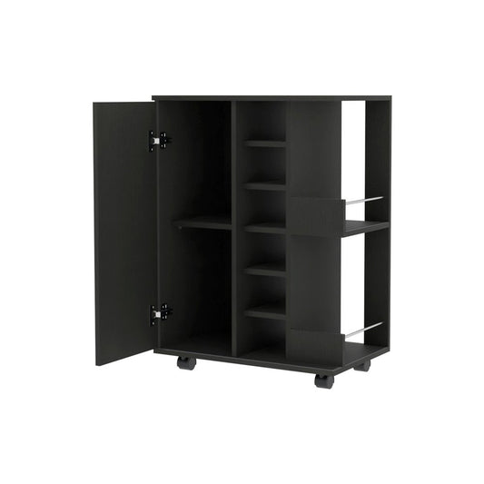 Black Rolling Bar Cart With Wine Storage HomeRoots