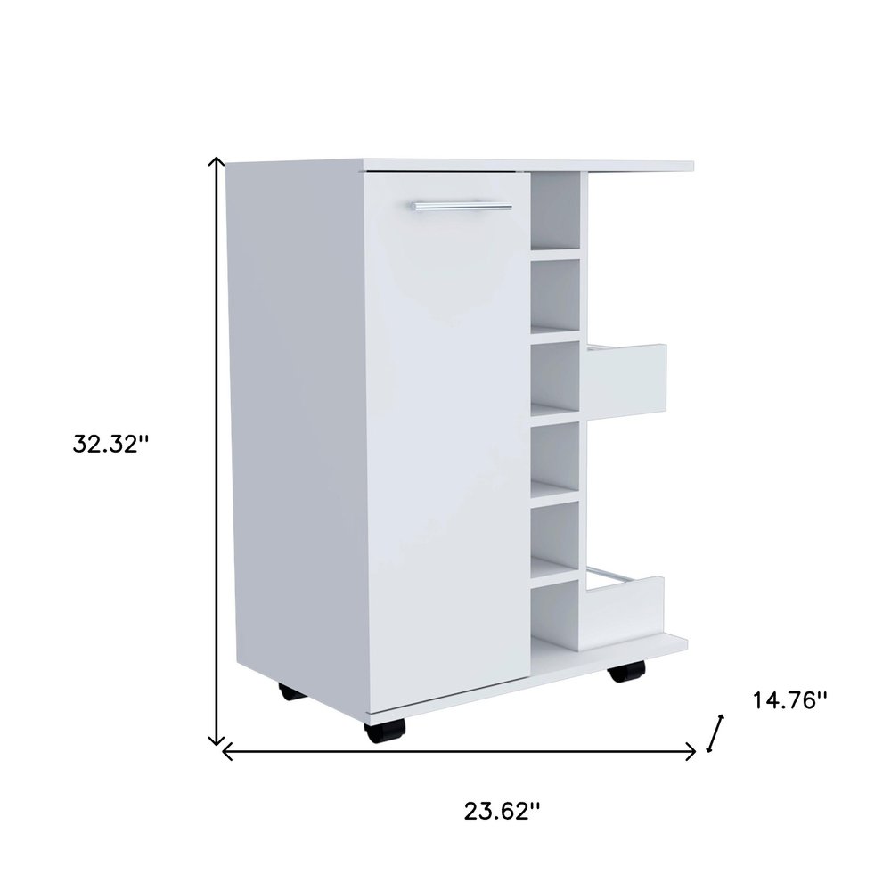 White Rolling Bar Cart With Wine Storage HomeRoots