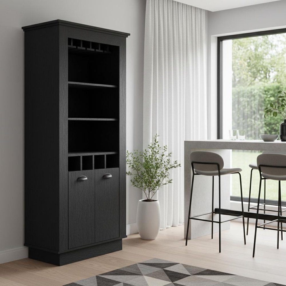 29" Black Wood Bar Cabinet With Two Doors HomeRoots