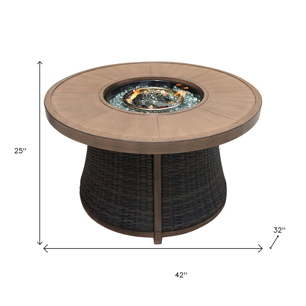 50000 BTU 42" Brown Aluminum And Rattan Propane Round Fire Pit Table With Cover HomeRoots