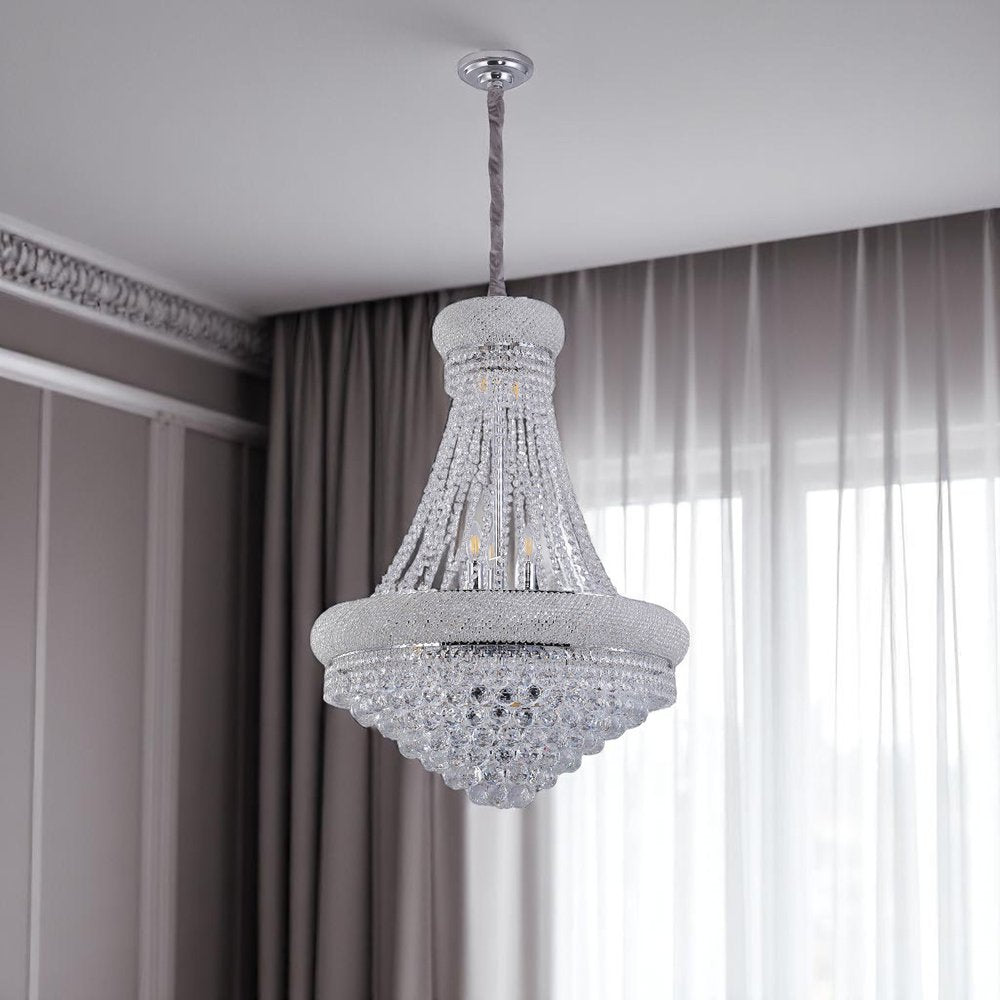 Clear And Silver Empire Multi Light and Metal Crystal Glass Dimmable Chandelier HomeRoots