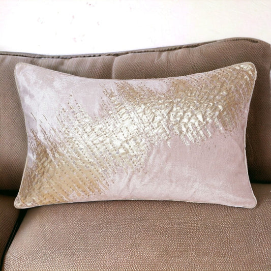 16" X 24" Gold Abstract Polyester Zippered Pillow With Beads FurniFindUSA