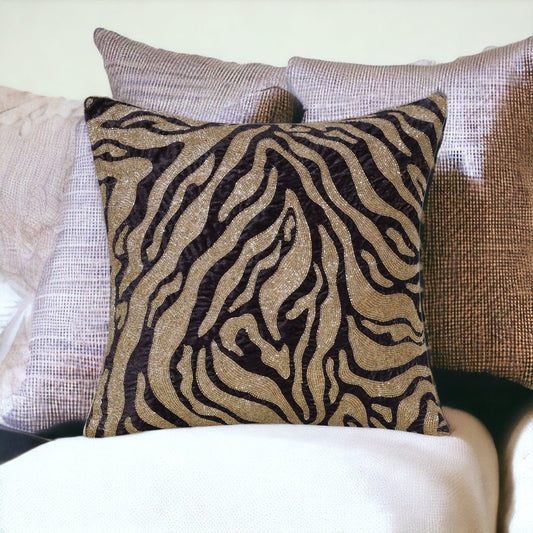 20" X 20" Gold Safari Animals Abstract Polyester Zippered Pillow With Beads FurniFindUSA