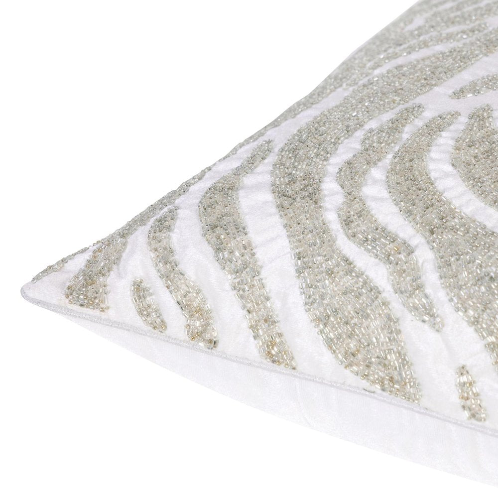 20" Ivory Safari Animals Abstract Throw Pillow with Beads HomeRoots