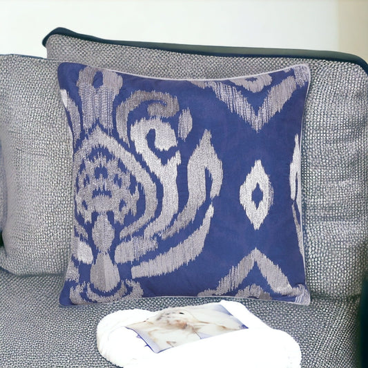 20" X 20" Blue Geometric Polyester Zippered Pillow With Beads FurniFindUSA