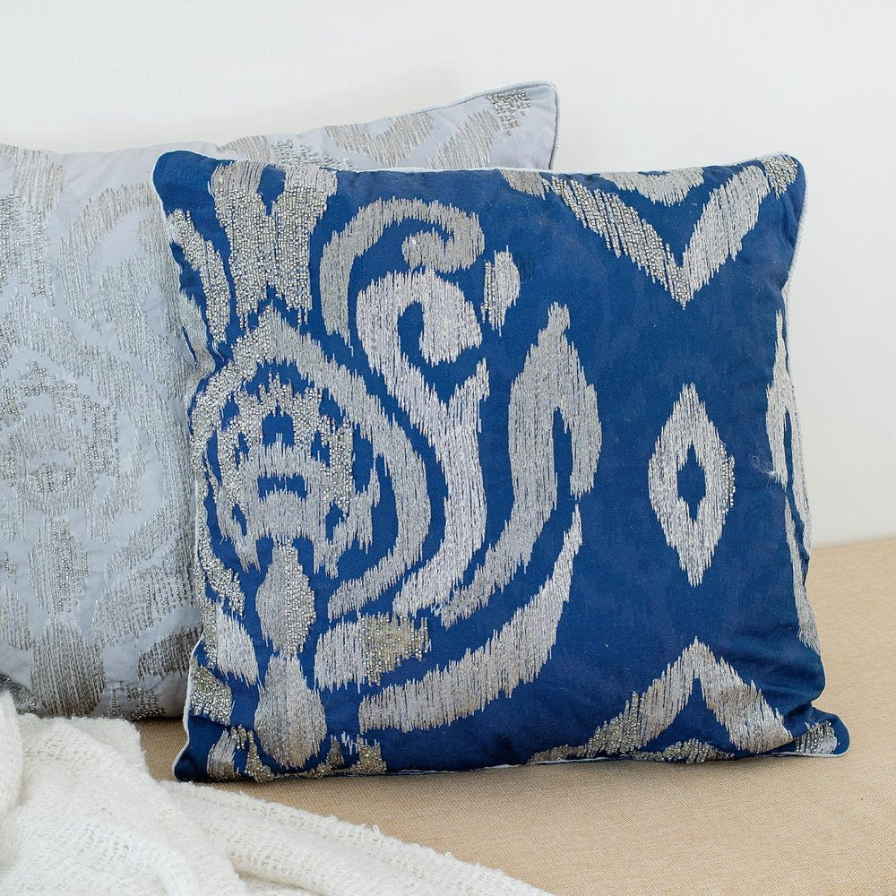 20" Blue Geometric Throw Pillow with Beads HomeRoots
