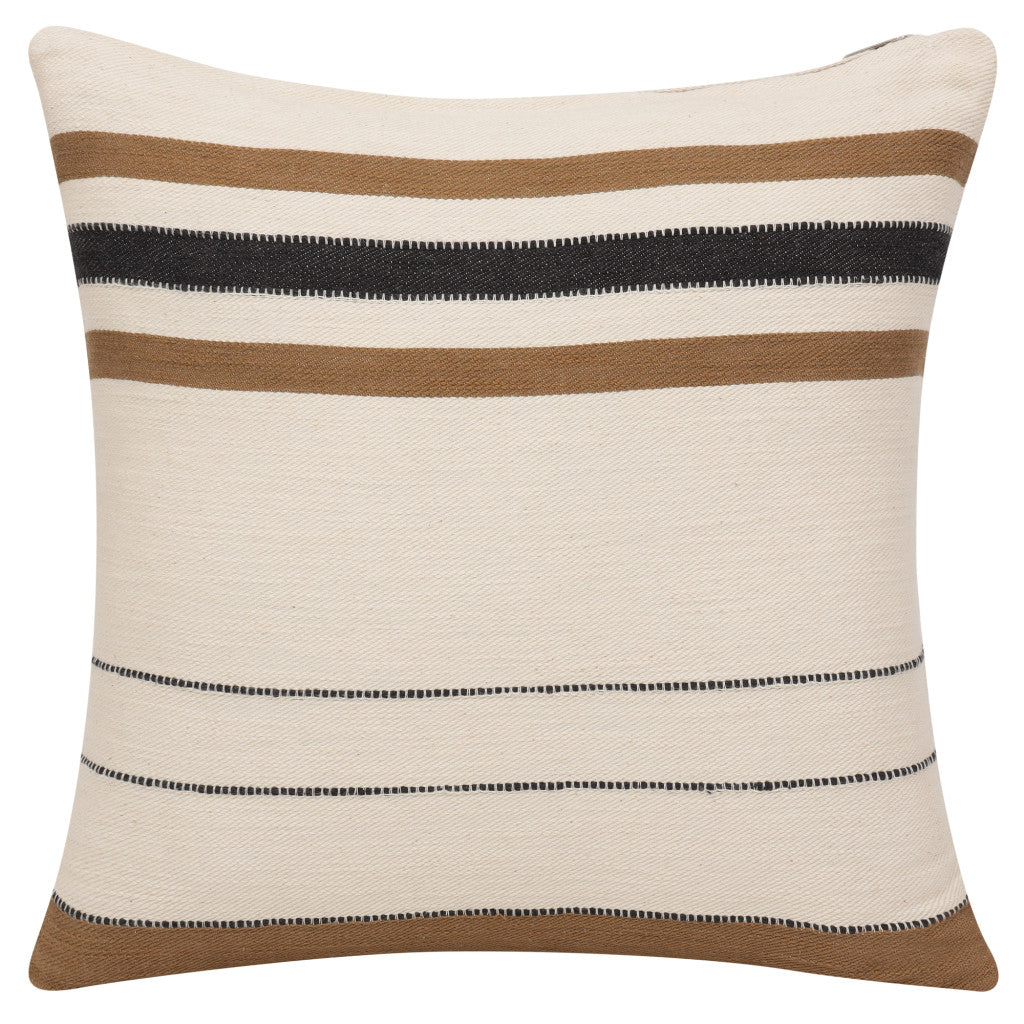 20" X 20" Ivory Striped Cotton Zippered Pillow 4.0" (L) x 20.0" (W) x 20.0" (H) FurniFindUSA