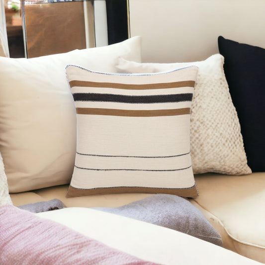 20" X 20" Ivory Striped Cotton Zippered Pillow 4.0" (L) x 20.0" (W) x 20.0" (H) FurniFindUSA