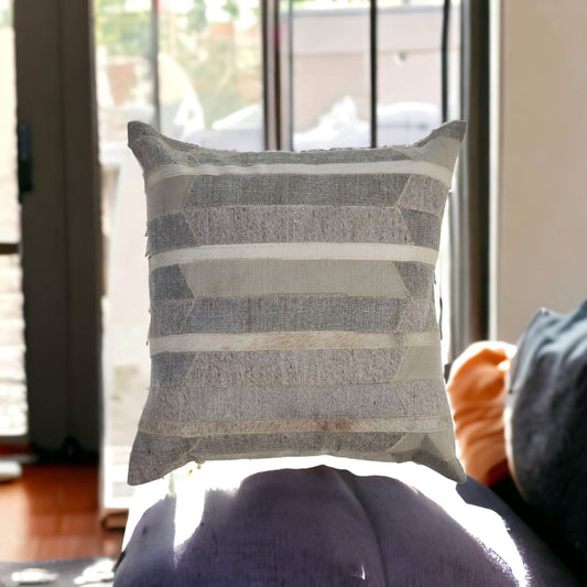 20" X 20" Gray Chevron Wool Blend Zippered Down Pillow FurniFindUSA