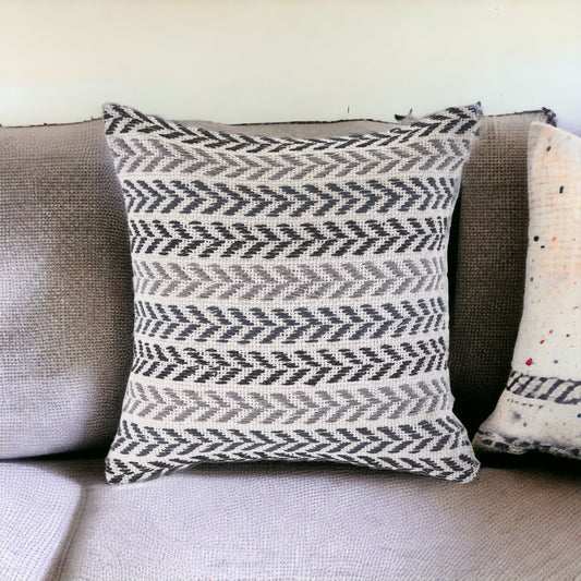 Set of Two 18" X 18" Black Beach Chevron Cotton Zippered Pillow FurniFindUSA