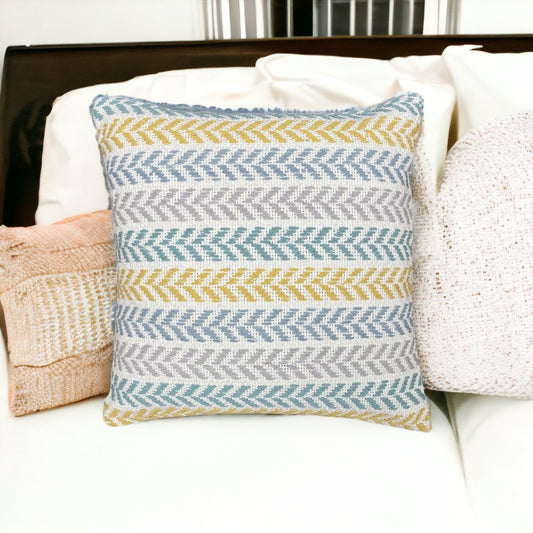 Set of Four 18" X 18" Yellow Beach Chevron Cotton Zippered Pillow FurniFindUSA