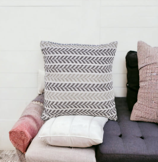 Set of Four 18" X 18" Gray Beach Chevron Cotton Zippered Pillow FurniFindUSA