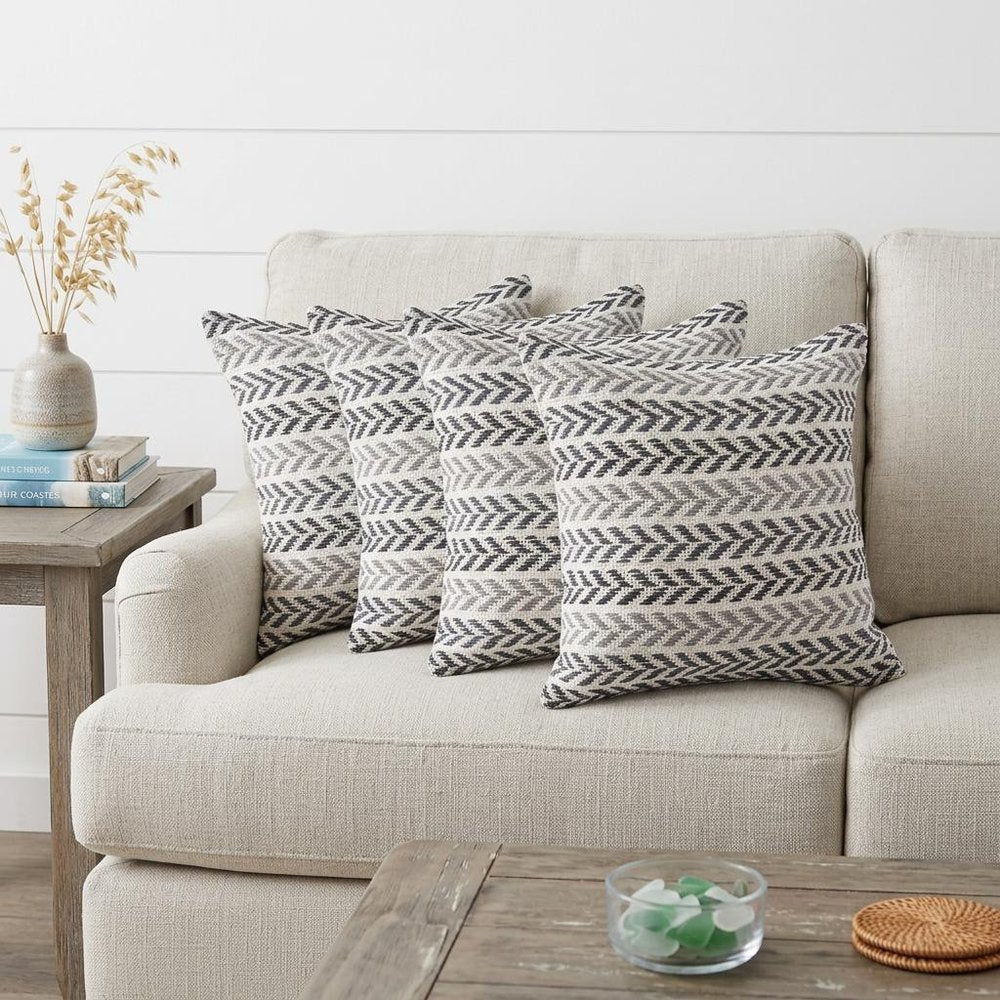 Set of Four 18" X 18" Black Beach Chevron Cotton Zippered Pillow HomeRoots