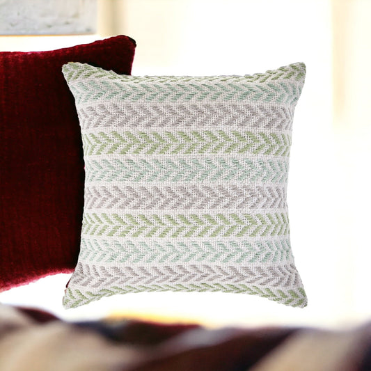 Set of Four 18" X 18" Green Beach Chevron Cotton Zippered Pillow FurniFindUSA